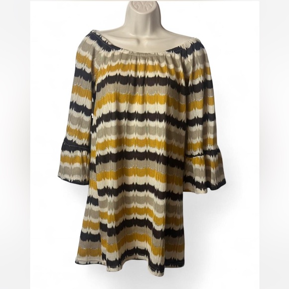 Striped Metallic Off‎ Shoulder Dress - Picture 1 of 15